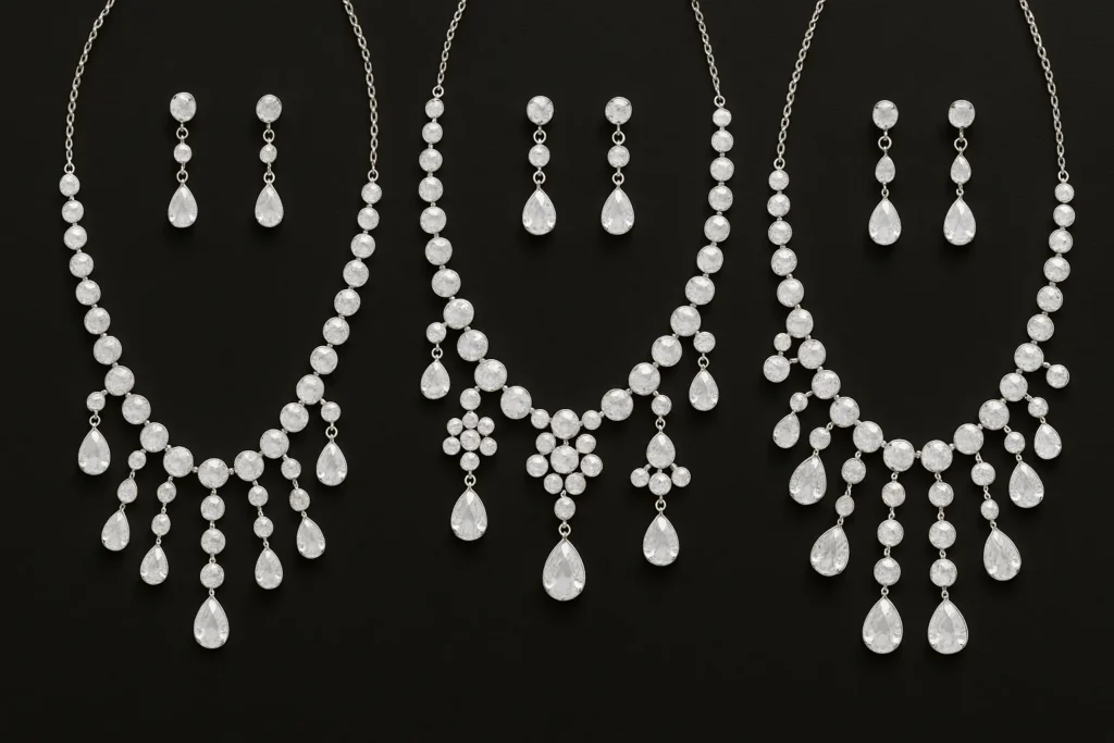 white stone necklace sets on black board