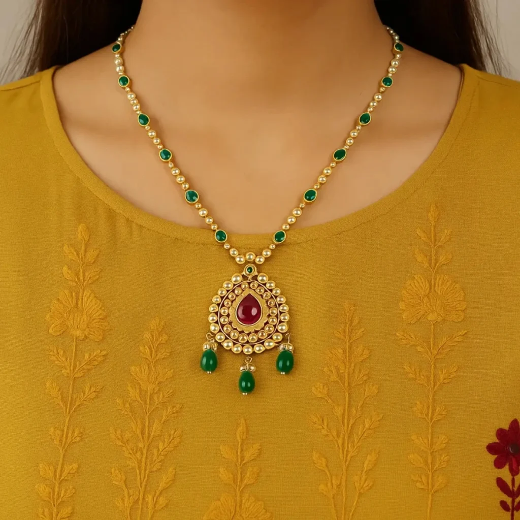 simple necklace on kurthi