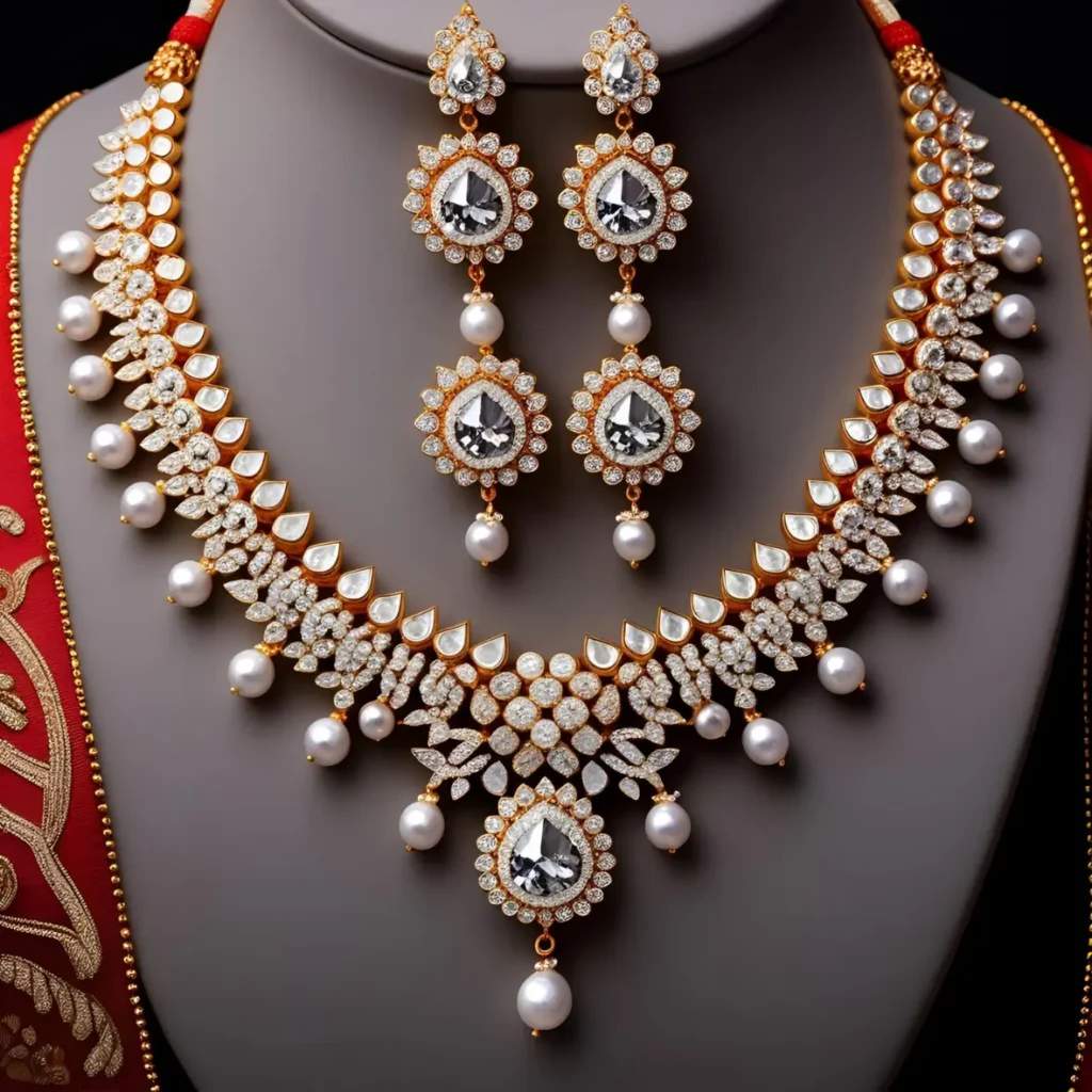 white stone necklace set with grey background