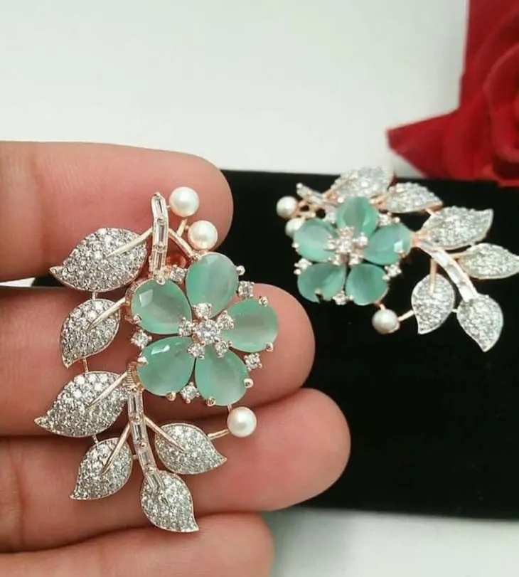 Party wear stud earrings, green and white