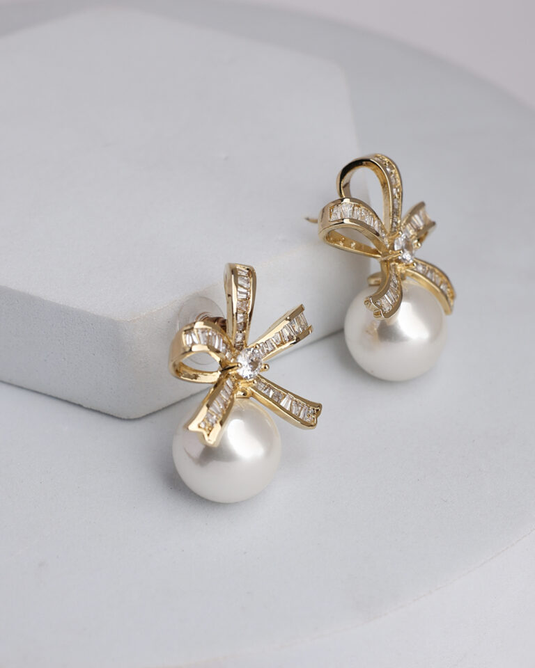 bow pearl earrings for women
