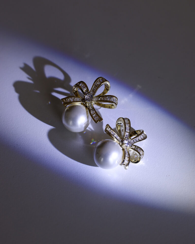 bow pearl earrings for women