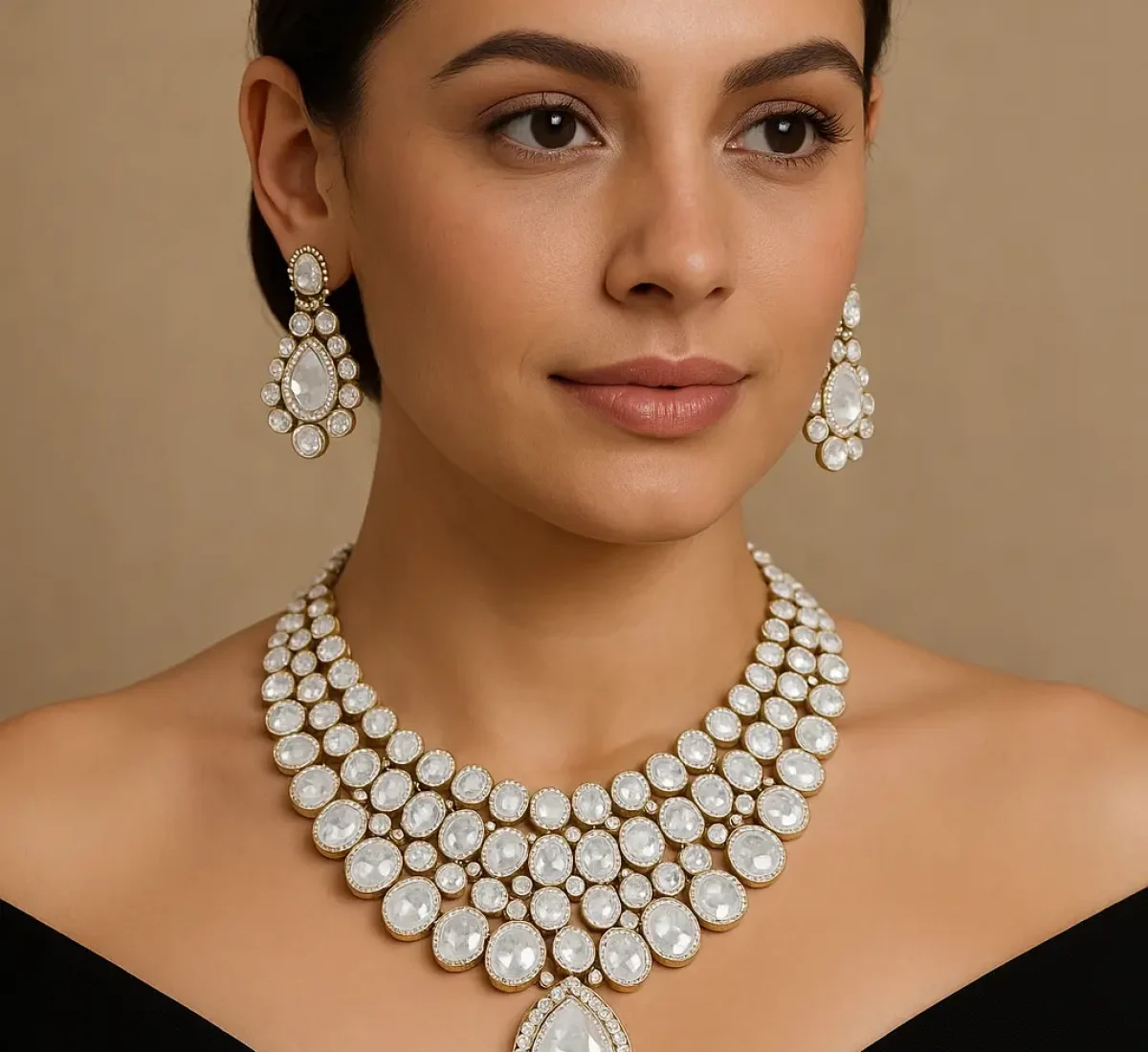 women showcasing white necklace